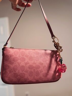 Coach Pink Leather Shoulder Wristlet with Gold Hardware